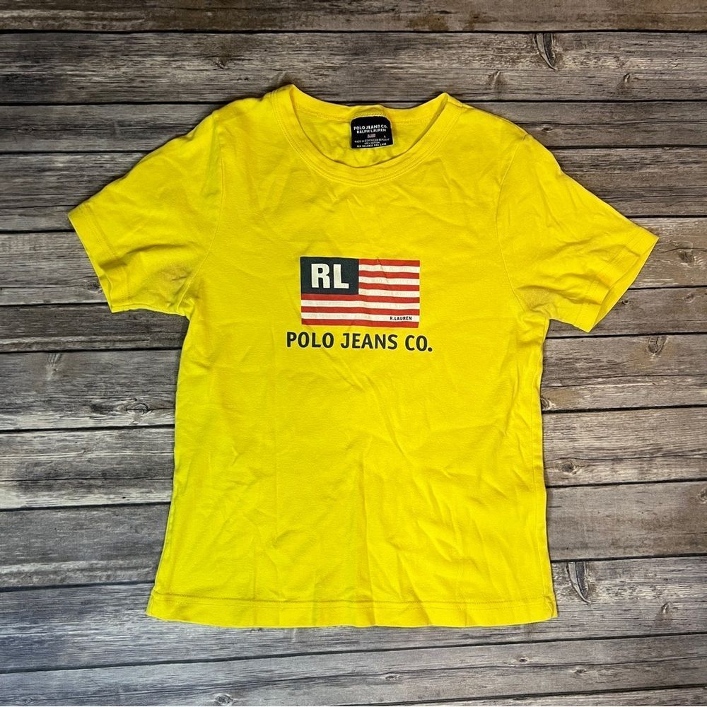 Ralph Lauren Polo USA Flag Y2K Bright Yellow Shirt, Size Large